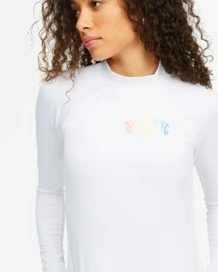 Discount 🔔 Billabong Core Mock Neck Long Sleeve Rashguard WHITE 🌟 -Women's Swim Store abjwr00169 billabongw wht dtl2 1