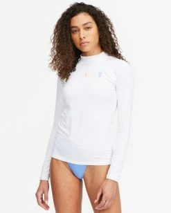Discount 🔔 Billabong Core Mock Neck Long Sleeve Rashguard WHITE 🌟 -Women's Swim Store abjwr00169 billabongw wht frt1 1
