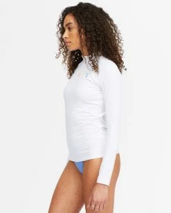 Discount 🔔 Billabong Core Mock Neck Long Sleeve Rashguard WHITE 🌟 -Women's Swim Store abjwr00169 billabongw wht sd1 1