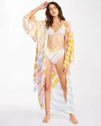 New ๐ Billabong Head Over ๐ Heels Kimono Beach Cover-Up WHITE/MULTI ๐