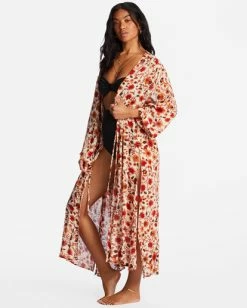 Best Sale ⌛ Billabong Cosmic Dreamer Kimono Beach Cover-Up ANTIQUE WHITE 🔥 -Women's Swim Store abjx600194 billabongw anw sd1 1